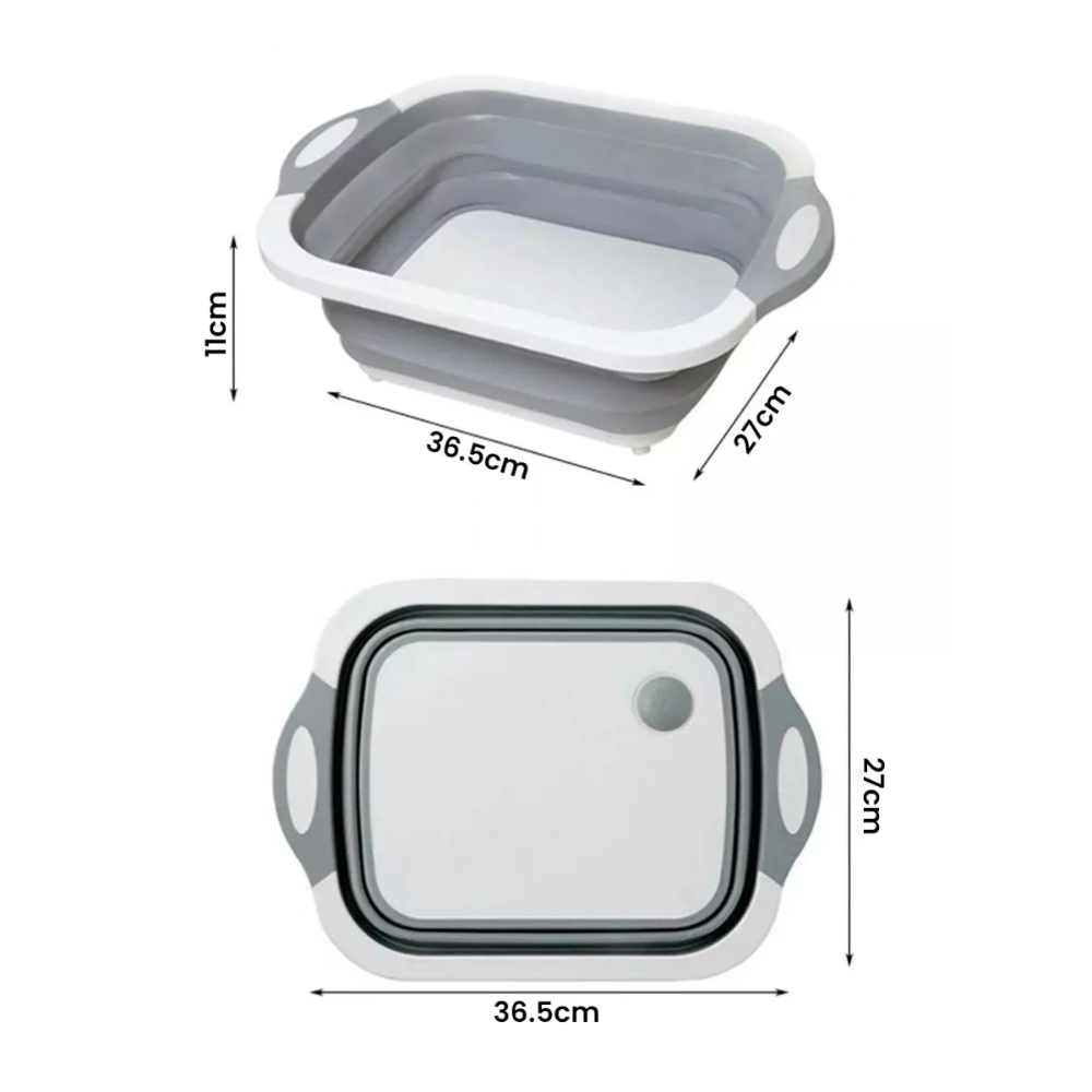 Koken 3-in1 მრავალფუნქციური ჩლიჩი, ხილისა და ბოსტნეულის შესანახი კალათა, დასაკეცი სარეცხი თასი, ტევადობა 5ლ, სანიაღვრე ადგილი, არაწებოვანი ფეხები, ნაცრისფერი/თეთრი