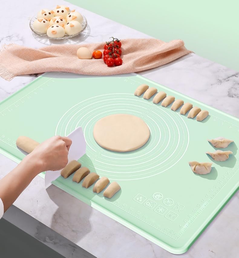 Covoraș Siliconic cu Margini Crescute Koken, Plansa de Lucru cu Marimi Extra, 45x65 cm, - Frământare, Rulare, Întindere Aluat, Scala de Măsurare, Rezistent Termic, Durabil, Ecologic, Turcoaz