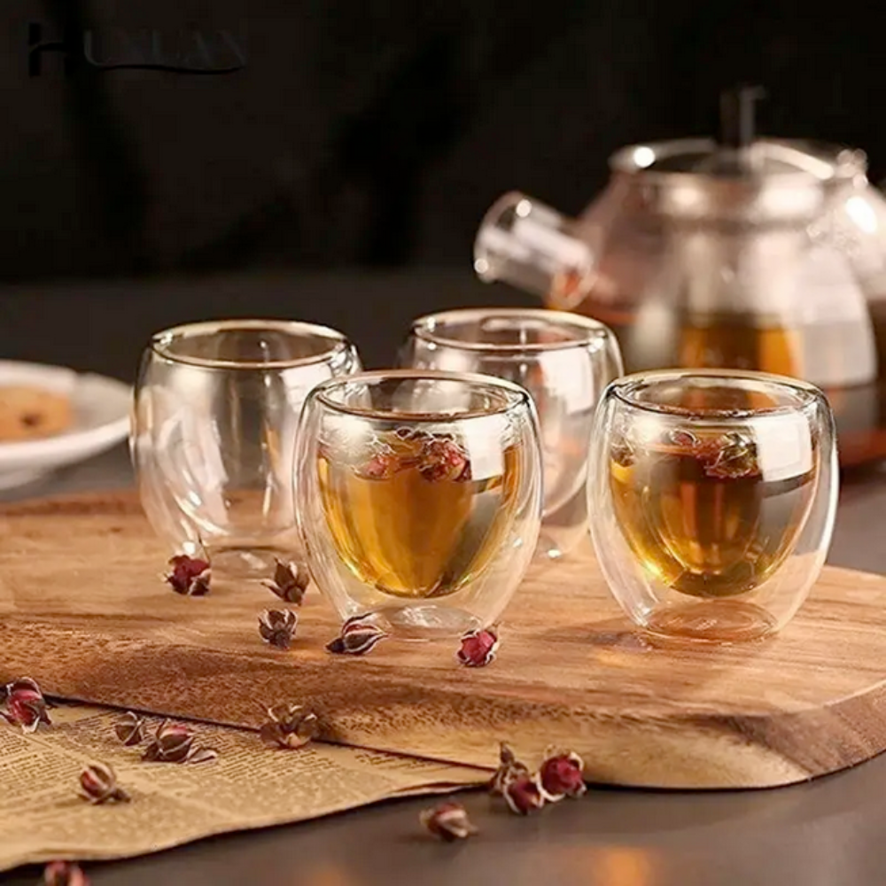 Koken ორკედლიანი ყავის ფინჯნის კომპლექტი, დამცავი ფენა, ბოროსილიკატური მინისგან დამზადებული, 100 მლ, გამჭვირვალე