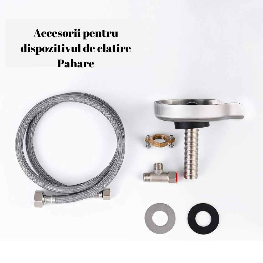 Dispozitiv Spalare Pahare Koken din inox, Spalator pahare cu presiune pentru chiuveta din Otel inoxidabil,Kit de Asamblare Inclus, Anti-rugina, Negru/Argintiu