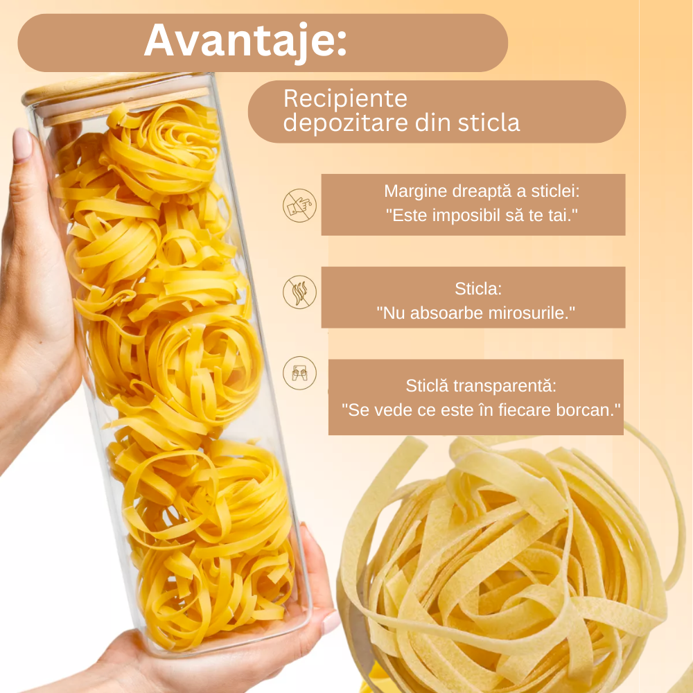 შექმენით კოკენის ბოროსილიკატური მინის კონტეინერების საკუთარი ნაკრები, სხვადასხვა ზომის, ჰერმეტული ბამბუკის ხუფებით - შესანიშნავი გამოსავალი მშრალი საკვებისა და მარცვლეულის ელეგანტური და უსაფრთხო შესანახად.