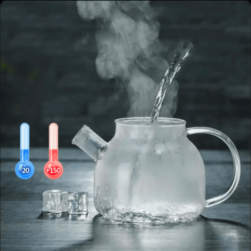 Ceainic cu infuzor Koken.ro, Sticla termorezistentă borosilicată, 950 ml, Capacul din bambus/oțel inoxidabil, Rezistent la temperaturi extreme 150℃, - köken