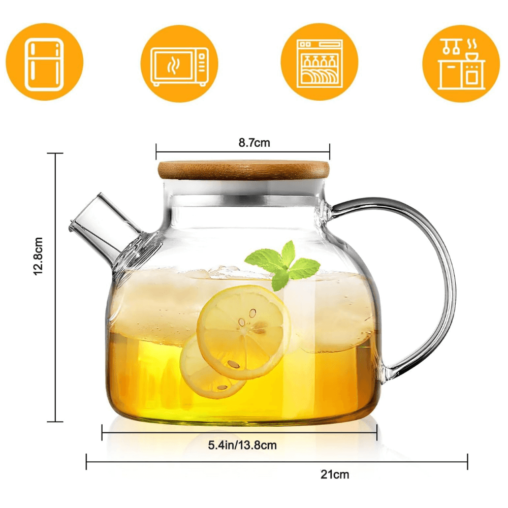 Ceainic cu infuzor Koken.ro, Sticla termorezistentă borosilicată, 950 ml, Capacul din bambus/oțel inoxidabil, Rezistent la temperaturi extreme 150℃, - köken