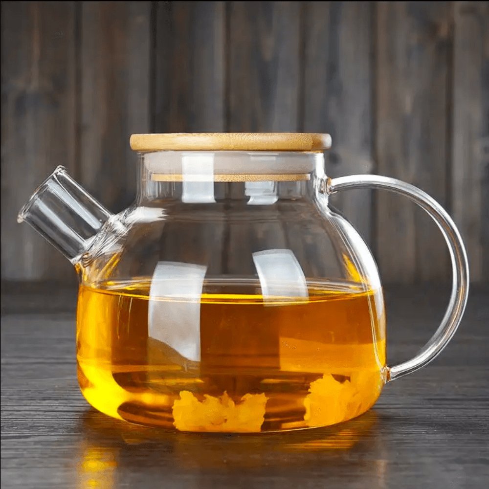 Ceainic cu infuzor Koken.ro, Sticla termorezistentă borosilicată, 950 ml, Capacul din bambus/oțel inoxidabil, Rezistent la temperaturi extreme 150℃, - köken
