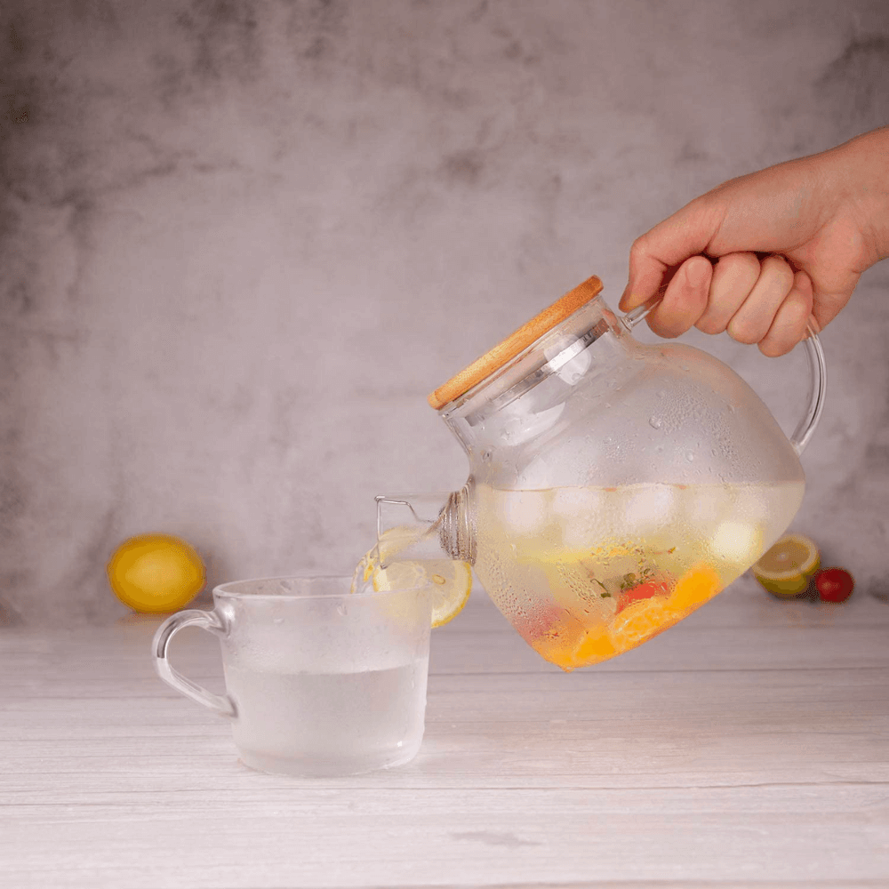Ceainic cu infuzor Koken.ro, Sticla termorezistentă borosilicată, 950 ml, Capacul din bambus/oțel inoxidabil, Rezistent la temperaturi extreme 150℃, - köken