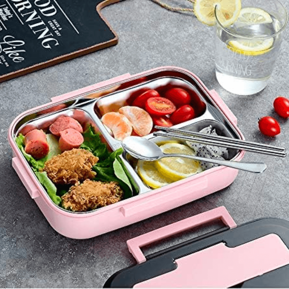 Cutie pentru pranz Koken.ro, Otel inoxidabil/Polipropilena, Rezistenta la scurgeri, Caserola cu 3 Compartimente - köken