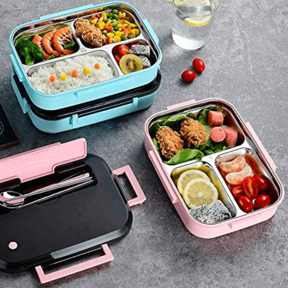 Cutie pentru pranz Koken.ro, Otel inoxidabil/Polipropilena, Rezistenta la scurgeri, Caserola cu 3 Compartimente - köken