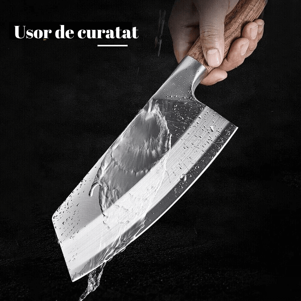 Cuțit de bucătărie Koken.ro, Cutit japonez universal din Otel inoxidabil, lama de 20 cm, Maner Lemn + Suport pentru Tocat Legume - köken