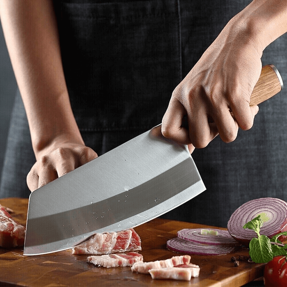 Cuțit de bucătărie Koken.ro, Cutit japonez universal din Otel inoxidabil, lama de 20 cm, Maner Lemn + Suport pentru Tocat Legume - köken