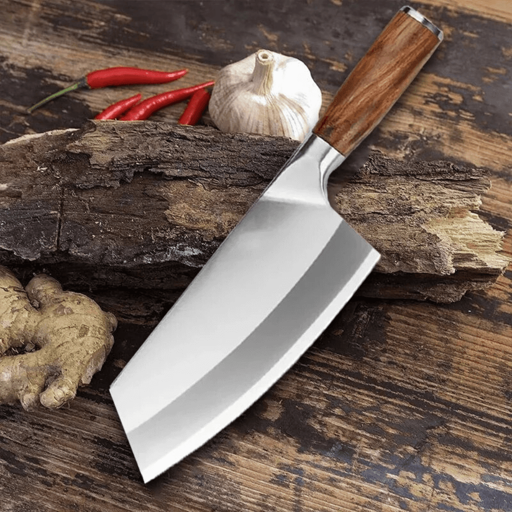 Cuțit de bucătărie Koken.ro, Cutit japonez universal din Otel inoxidabil, lama de 20 cm, Maner Lemn + Suport pentru Tocat Legume - köken