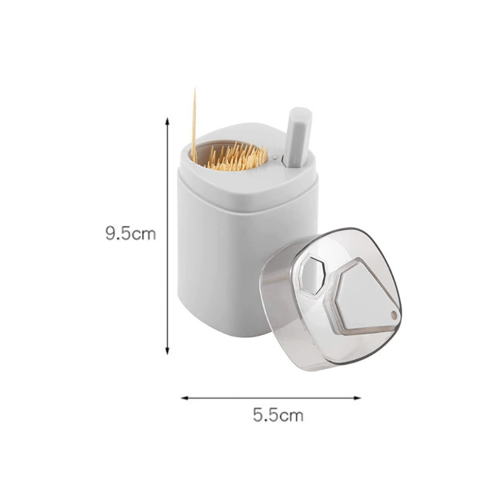 Dispenser Scobitori cu Buton de la Koken.ro, Suport Rotativ din Plastic, 8,3 x 5,5 cm, Culoare Gri - köken
