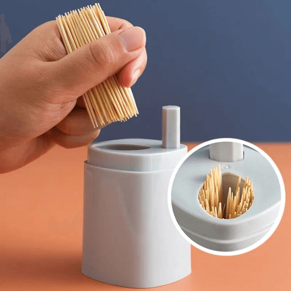 Dispenser Scobitori cu Buton de la Koken.ro, Suport Rotativ din Plastic, 8,3 x 5,5 cm, Culoare Gri - köken