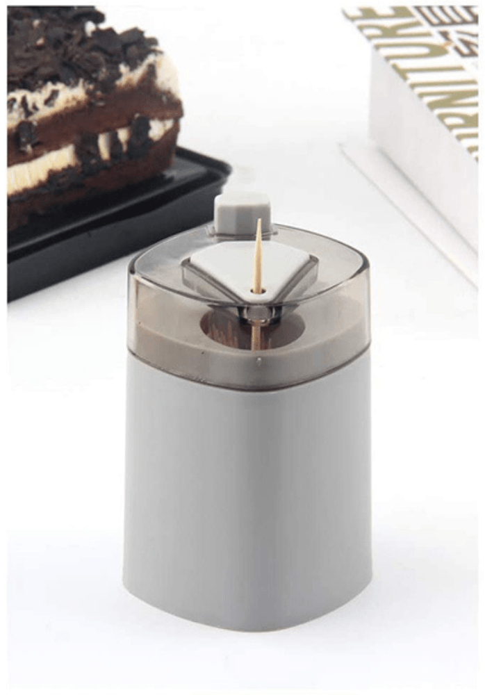 Dispenser Scobitori cu Buton de la Koken.ro, Suport Rotativ din Plastic, 8,3 x 5,5 cm, Culoare Gri - köken