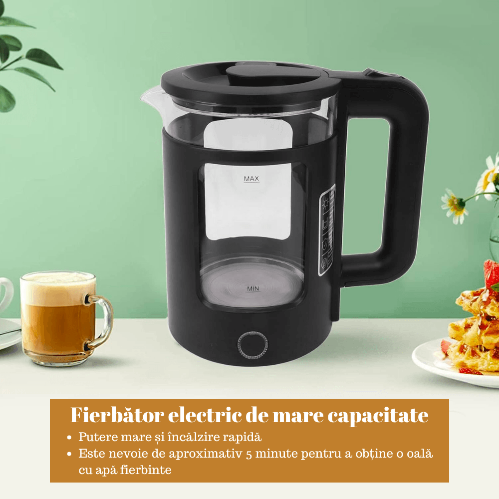 Fierbător Electric Koken.ro, 1500 W, durabil, capacitate mare 1.5 L, oprit automat când este deschis, Ceainic electric, - köken