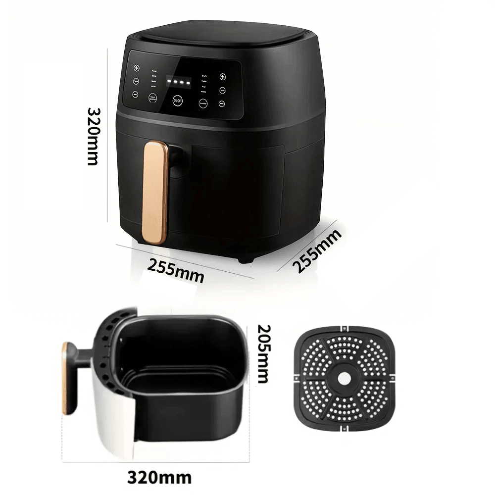 Friteuza cu aer cald Koken.ro, Air Fryer Optiune Sanatoasa-fara ulei, Putere 900W, 8 programe, capacitate 8L, temperatura ajustabila,vas detasabil, 32x25,5 cm, Negru - köken
