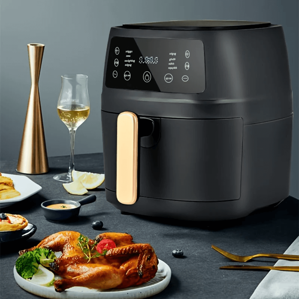Friteuza cu aer cald Koken.ro, Air Fryer Optiune Sanatoasa-fara ulei, Putere 900W, 8 programe, capacitate 8L, temperatura ajustabila,vas detasabil, 32x25,5 cm, Negru - köken