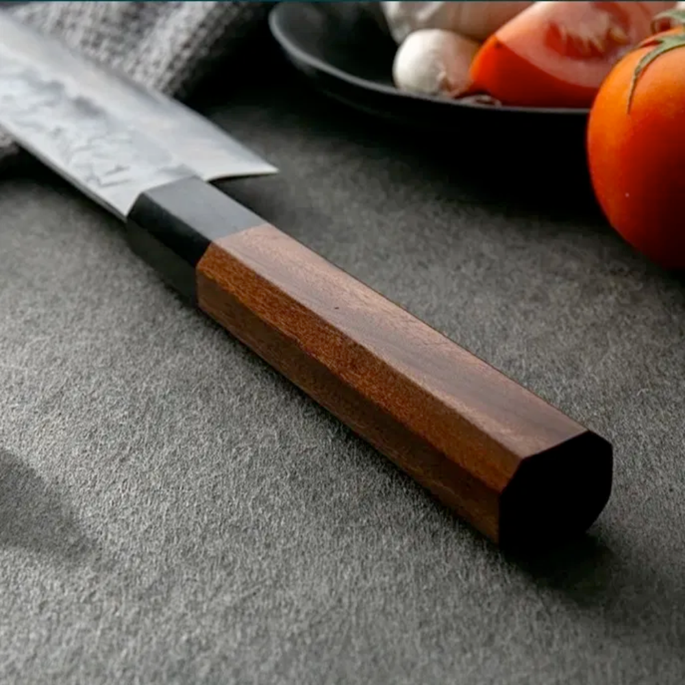 Koken პროფესიონალური იაპონური შეფ-მზარეულის დანა, დამასკოს ფოლადი, სუშისთვის, ჭრისა და ხელით ჭრისთვის, დანა 20 სმ, ხე