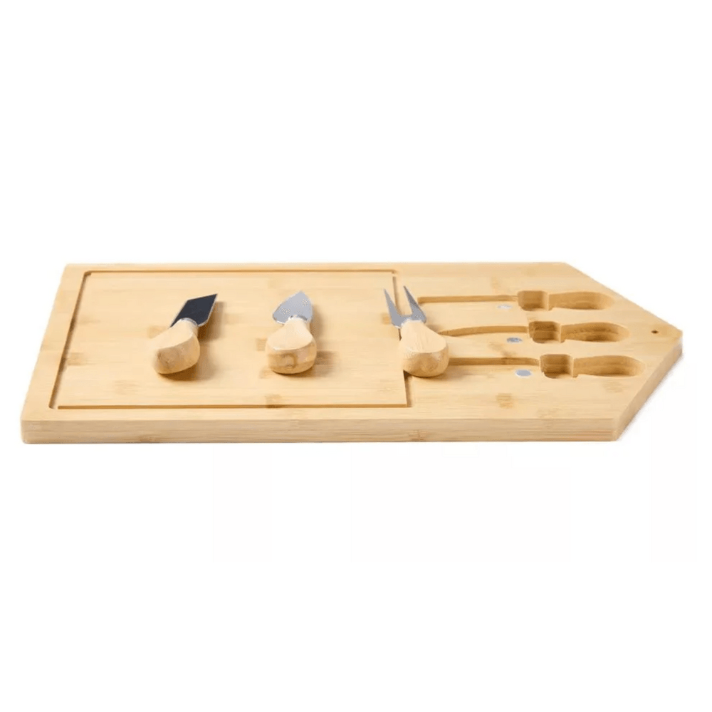Platou servire cascaval Koken.ro, Set de 3 tacamuri, bambus/otel inoxidabil, Lemn - köken