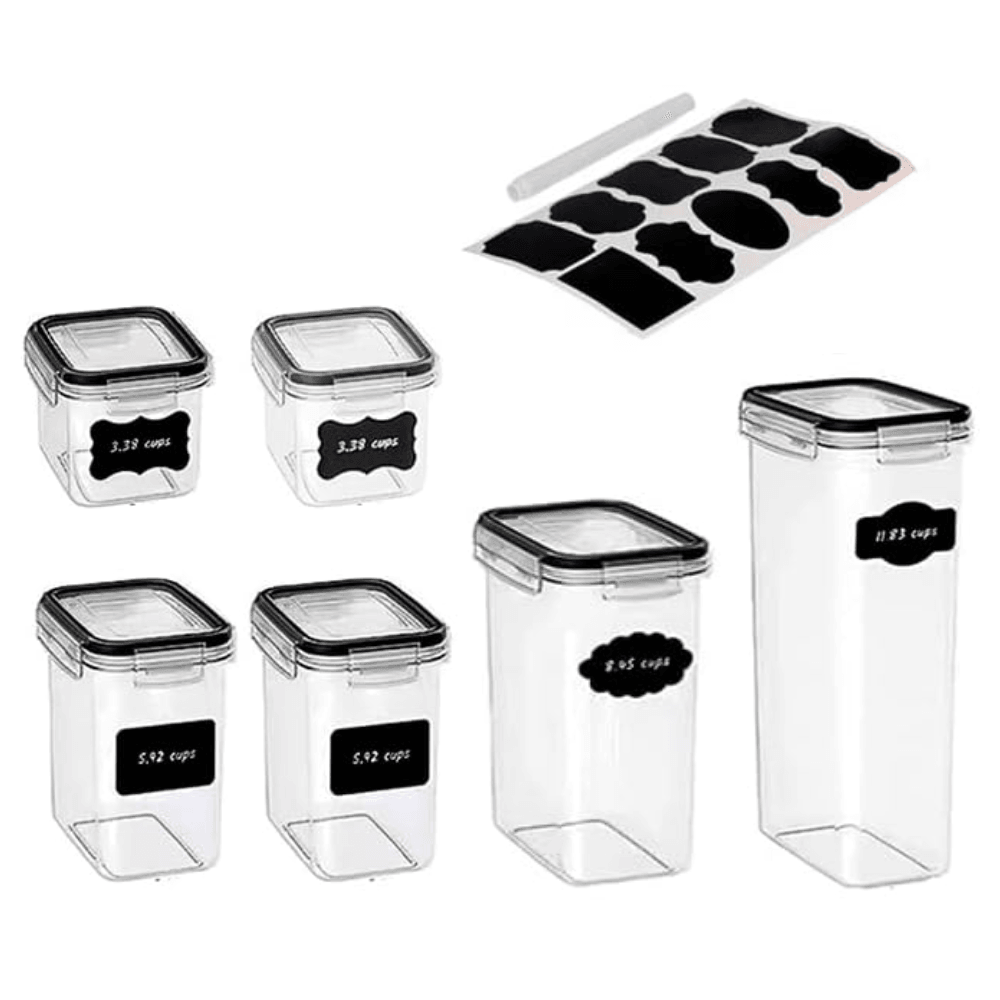 Recipiente depozitare Koken.ro, sigure pentru cuptorul cu microunde/masina de spalat vase/congelator, Set 8/7/6 Caserole etanșe depozitare alimente, plastic fara BPA, Transparent/Negru - köken