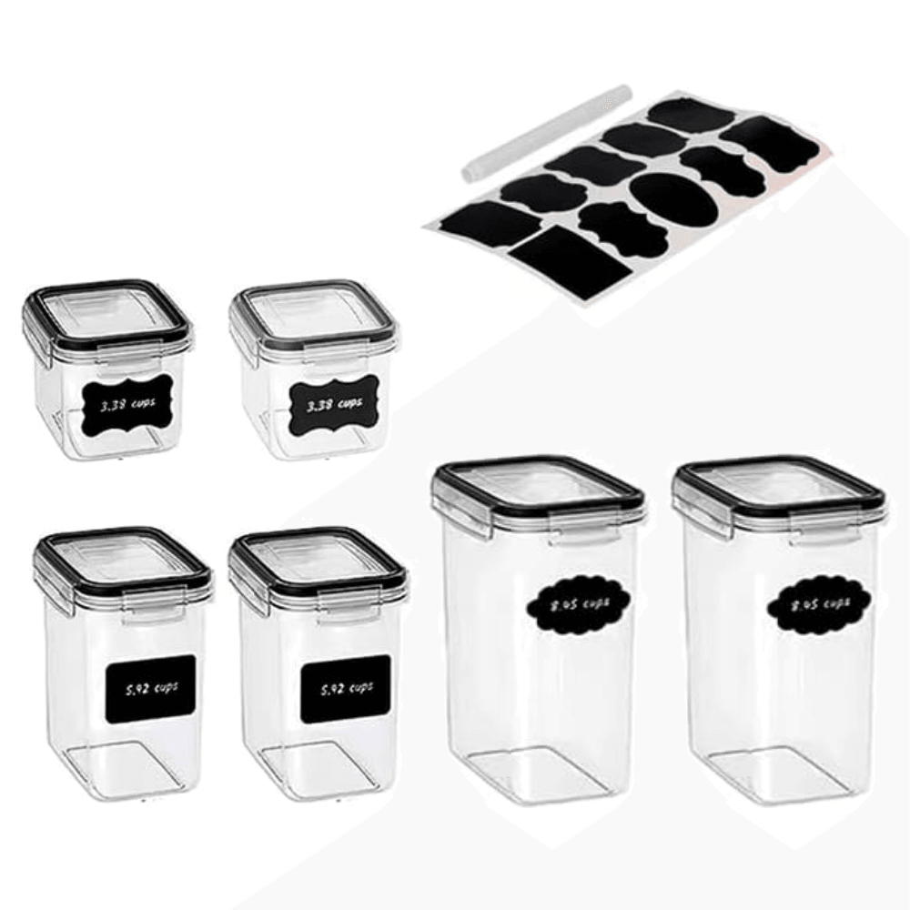 Recipiente depozitare Koken.ro, sigure pentru cuptorul cu microunde/masina de spalat vase/congelator, Set 8/7/6 Caserole etanșe depozitare alimente, plastic fara BPA, Transparent/Negru - köken