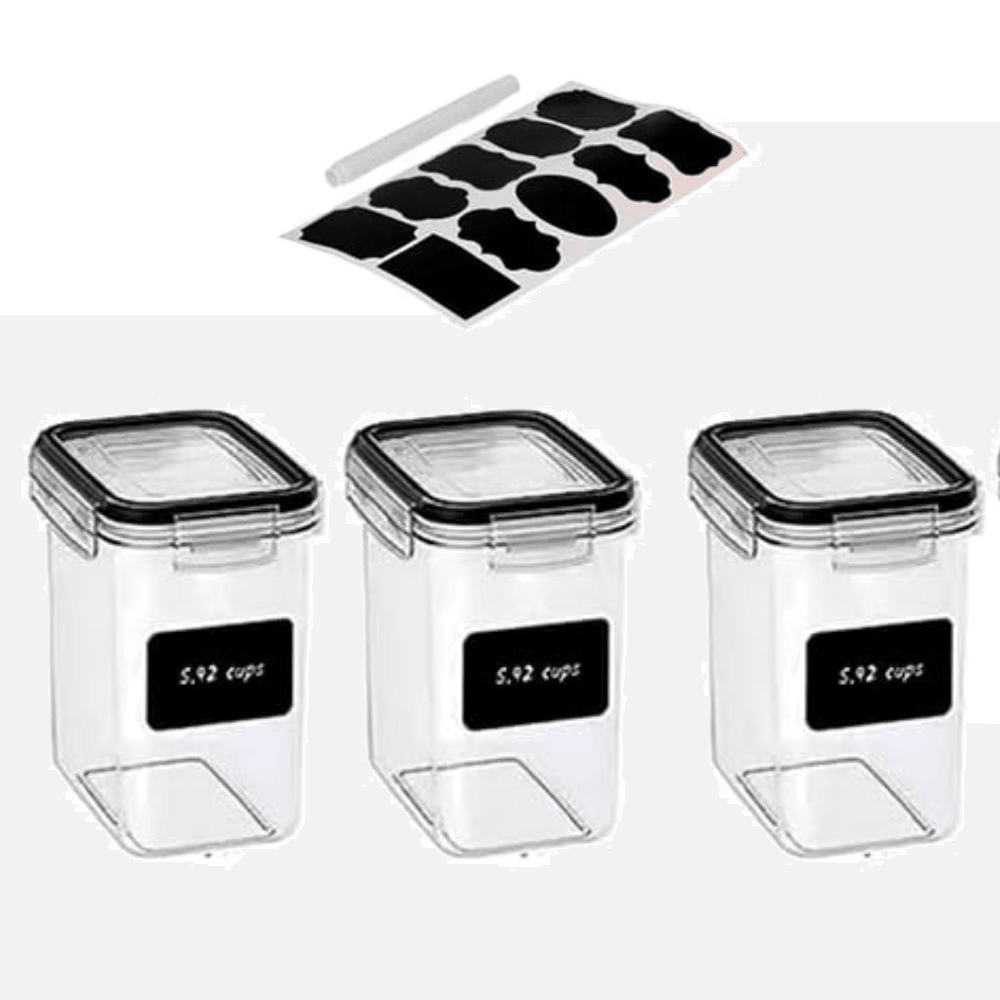 Recipiente etanse de depozitare Koken.ro, plastic fara BPA, Set 3 Caserole, Transparent/Negru - köken