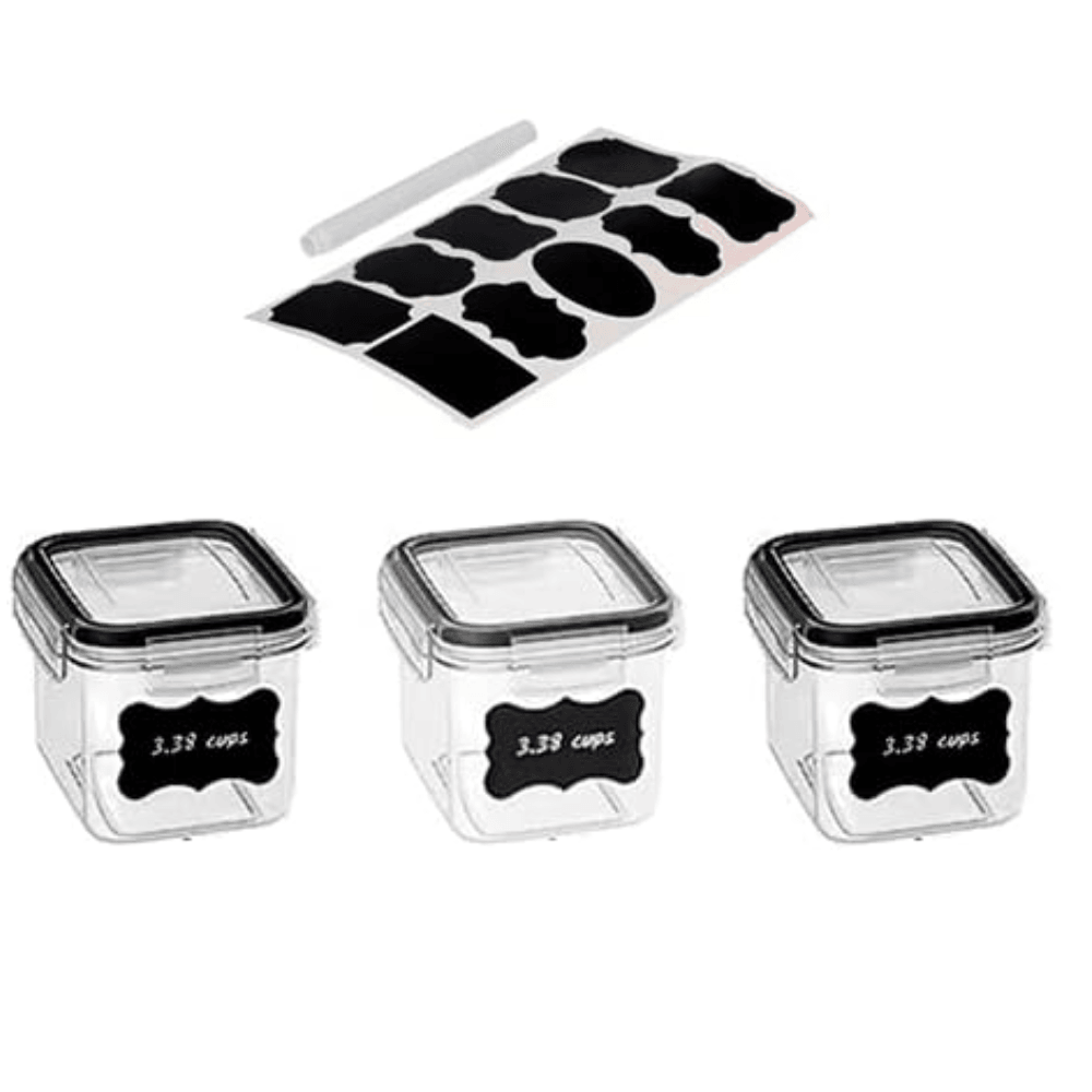 Recipiente etanse de depozitare Koken.ro, plastic fara BPA, Set 3 Caserole, Transparent/Negru - köken