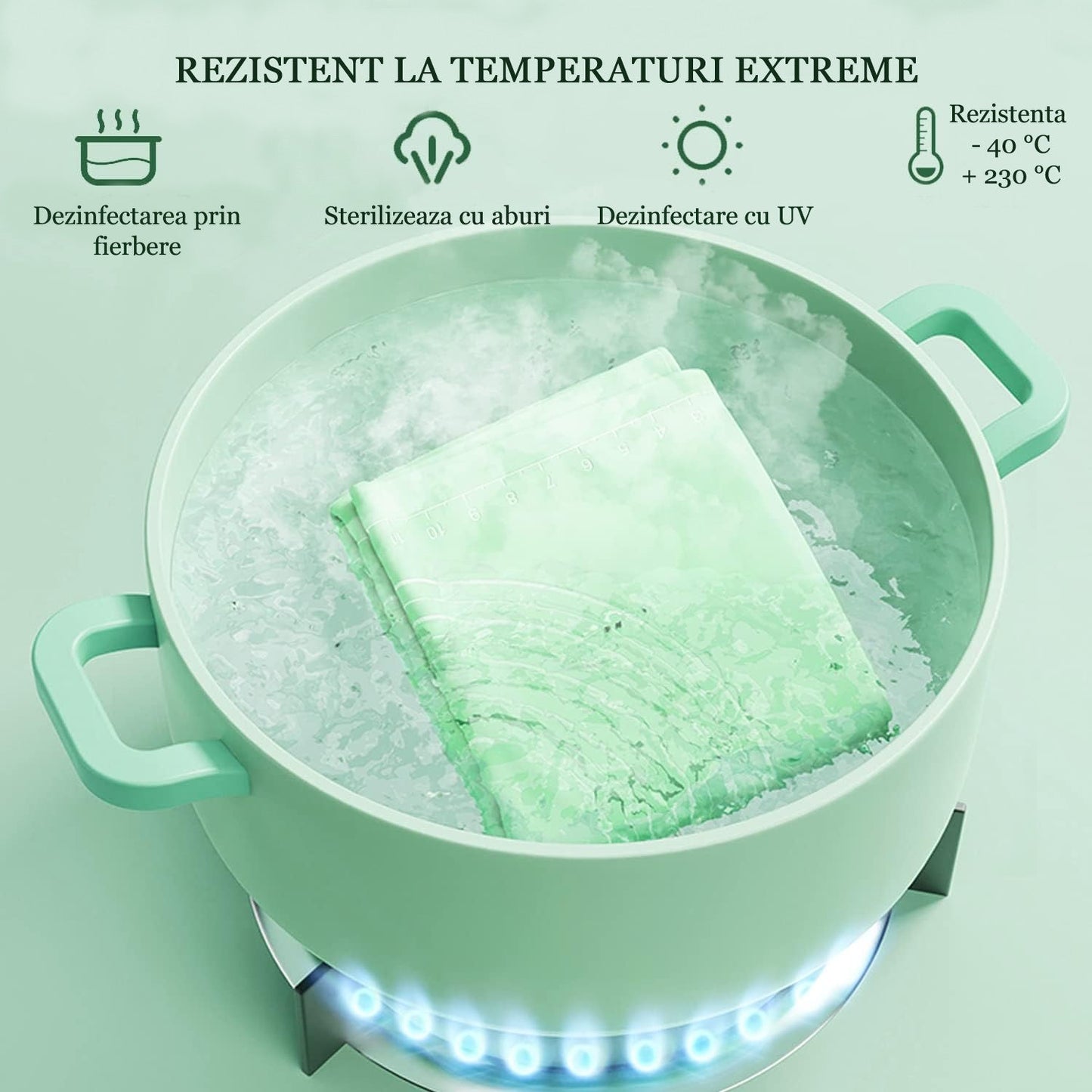 Covoraș Siliconic cu Margini Crescute Koken, Plansa de Lucru cu Marimi Extra, 45x65 cm, - Frământare, Rulare, Întindere Aluat, Scala de Măsurare, Rezistent Termic, Durabil, Ecologic, Turcoaz