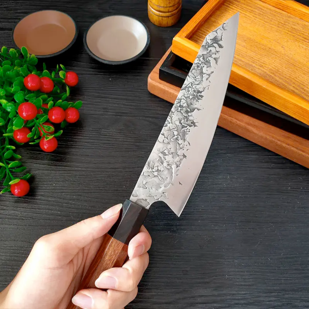 Koken პროფესიონალური იაპონური შეფ-მზარეულის დანა, დამასკოს ფოლადი, სუშისთვის, ჭრისა და ხელით ჭრისთვის, დანა 20 სმ, ხე