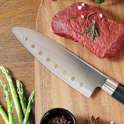 იაპონური Santoku Koken დანა მრავალმხრივი გამოყენებადი, 17.2 სმ უჟანგავი ფოლადის დანა, PP სახელური, პროფესიონალი