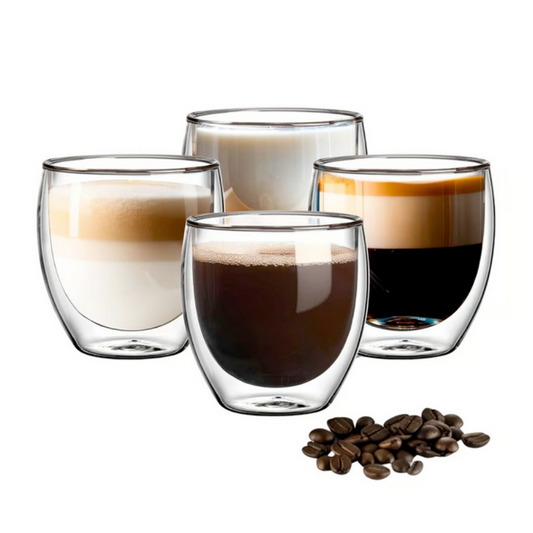 Set cesti cafea termice cu pereti dubli Koken strat protector, din sticla borosilicata, 100 ml, Transparent