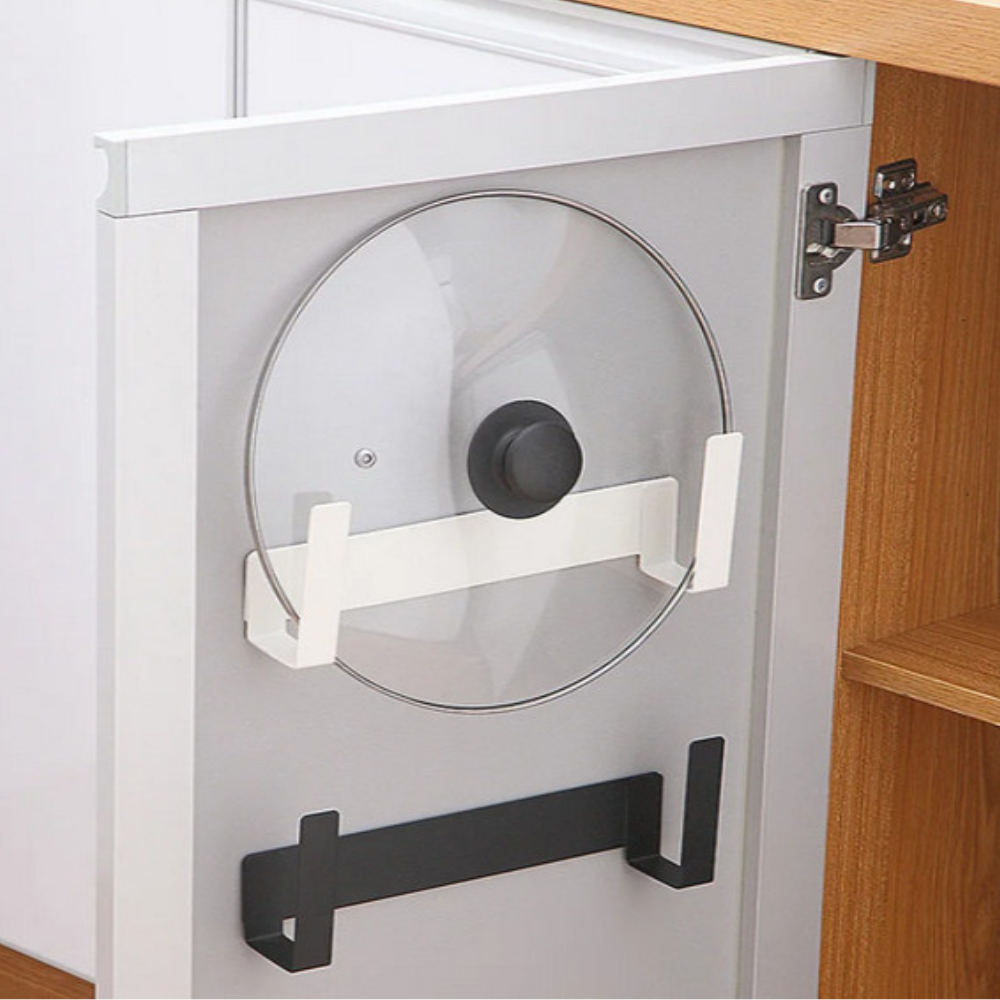 Suport pentru capace de oala in bucatarie autoadeziv Koken Organizator de bucatatrie ecologic 24 x 5 cm, Anticoroziv, Otel, Negru