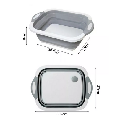 Koken 3-in1 მრავალფუნქციური ჩლიჩი, ხილისა და ბოსტნეულის შესანახი კალათა, დასაკეცი სარეცხი თასი, ტევადობა 5ლ, სანიაღვრე ადგილი, არაწებოვანი ფეხები, ნაცრისფერი/თეთრი