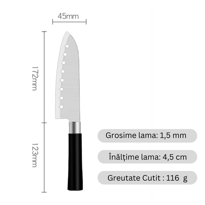 იაპონური Santoku Koken დანა მრავალმხრივი გამოყენებადი, 17.2 სმ უჟანგავი ფოლადის დანა, PP სახელური, პროფესიონალი