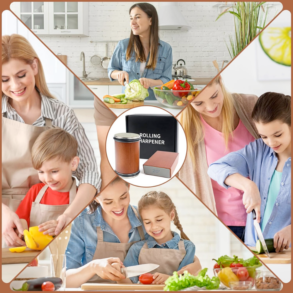 Koken Rolling System დანის სათლელის ნაკრები, ბრილიანტის სათლელი ქვა, 2 კუთხე 15°/20°, ხე 