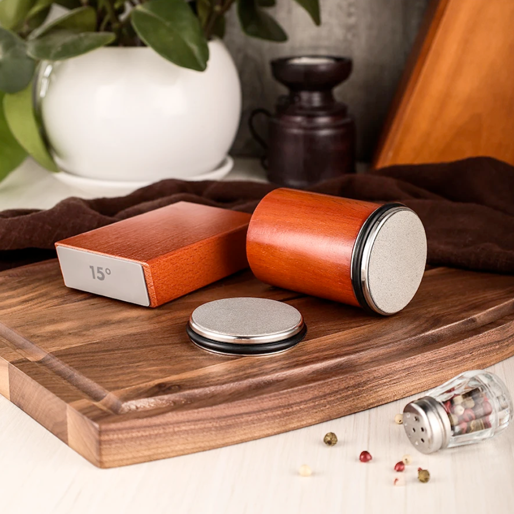 Koken Rolling System დანის სათლელის ნაკრები, ბრილიანტის სათლელი ქვა, 2 კუთხე 15°/20°, ხე 