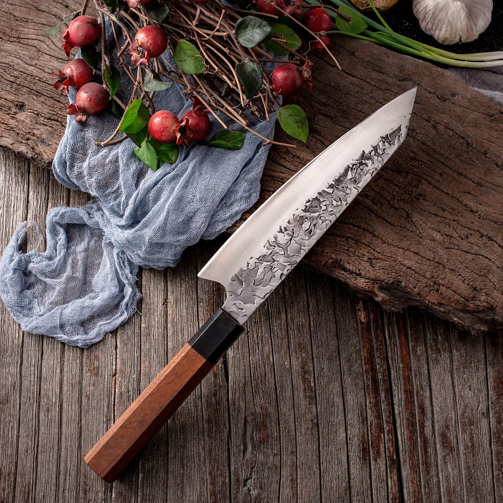 Koken პროფესიონალური იაპონური შეფ-მზარეულის დანა, დამასკოს ფოლადი, სუშისთვის, ჭრისა და ხელით ჭრისთვის, დანა 20 სმ, ხე
