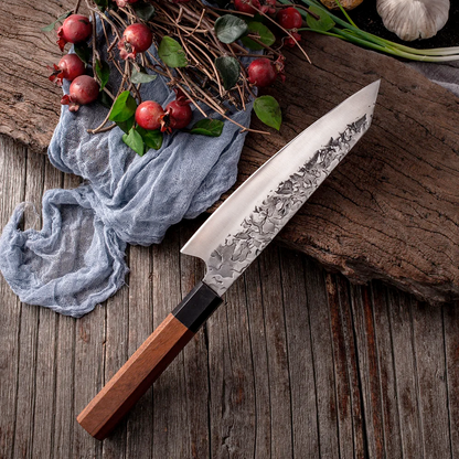 Koken პროფესიონალური იაპონური შეფ-მზარეულის დანა, დამასკოს ფოლადი, სუშისთვის, ჭრისა და ხელით ჭრისთვის, დანა 20 სმ, ხე