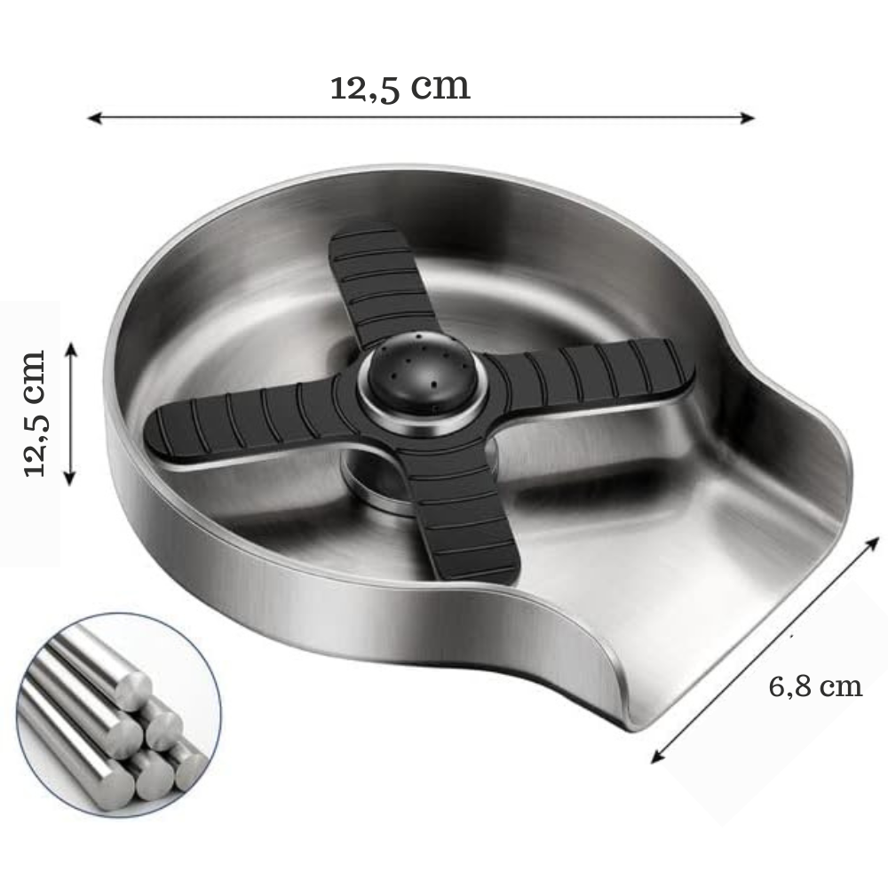 Dispozitiv Spalare Pahare Koken din inox, Spalator pahare cu presiune pentru chiuveta din Otel inoxidabil,Kit de Asamblare Inclus, Anti-rugina, Negru/Argintiu