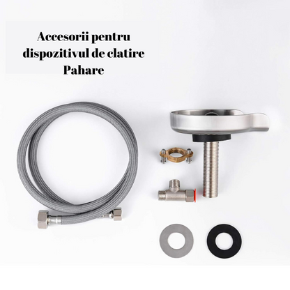 Dispozitiv Spalare Pahare Koken din inox, Spalator pahare cu presiune pentru chiuveta din Otel inoxidabil,Kit de Asamblare Inclus, Anti-rugina, Negru/Argintiu