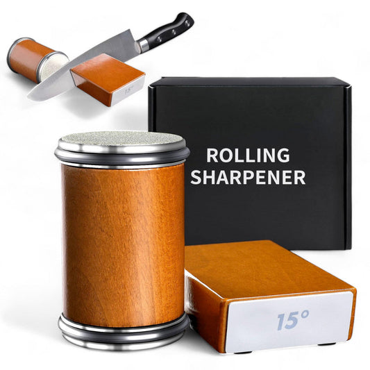 Koken Rolling System დანის სათლელის ნაკრები, ბრილიანტის სათლელი ქვა, 2 კუთხე 15°/20°, ხე 