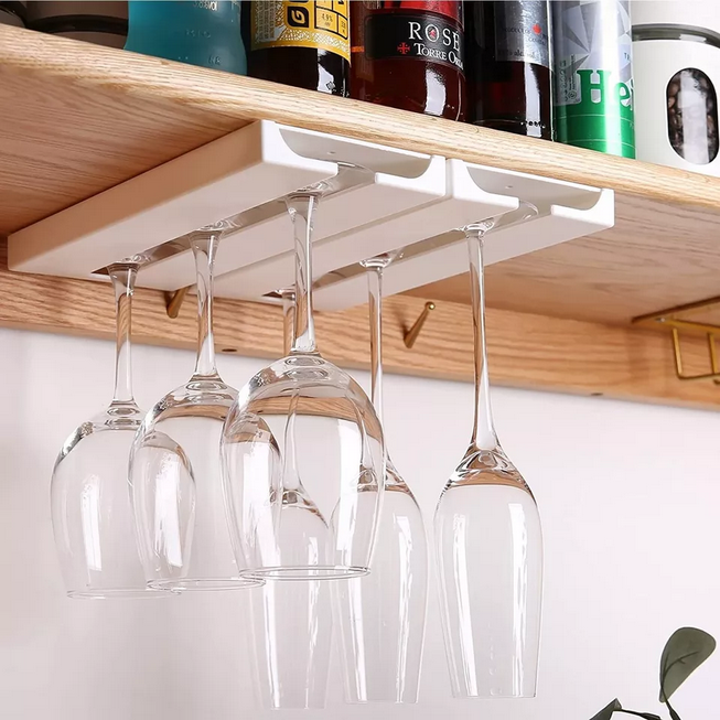 Suport suspendat pentru pahare cu picior Koken, potrivit pentru diverse tipuri de pahare, 2 x 11x 25 cm, Plastic/Alb