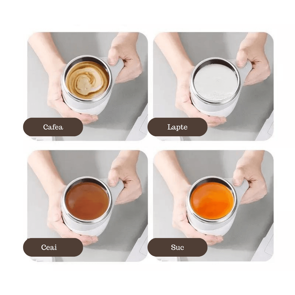 Cana Hurricane Koken, multifunctionala tip Termos, Cana cu amestecare automata din otel inoxidabil, ideala pentru cafea, ceai, Limonada, ciocolata calda, lapte, 380 ml, Alb/Gri - köken