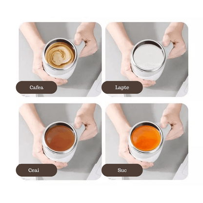 Cana Hurricane Koken, multifunctionala tip Termos, Cana cu amestecare automata din otel inoxidabil, ideala pentru cafea, ceai, Limonada, ciocolata calda, lapte, 380 ml, Alb/Gri - köken