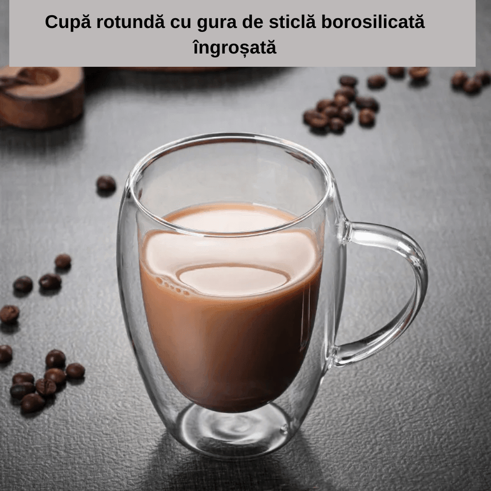 Cana termorezistenta cu perete dublu Koken.ro, Sticla borosilicata, 350 ml, Transparent - köken