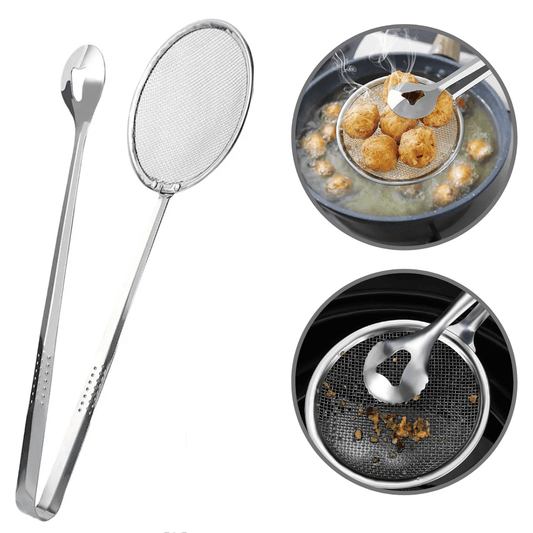 Cleste din inox cu sita Koken.ro, Lingurita cu filtru cu clema pentru gatit, multifunctional, Argintiu, 28,5x10 cm - köken