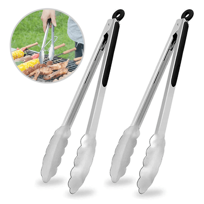 Cleste pentru bucatarie si grill Koken.ro, Otel inoxidabil/Silicon, gătește și servește cu ușurință, 36x3,8 cm, Negru/Argintiu - köken