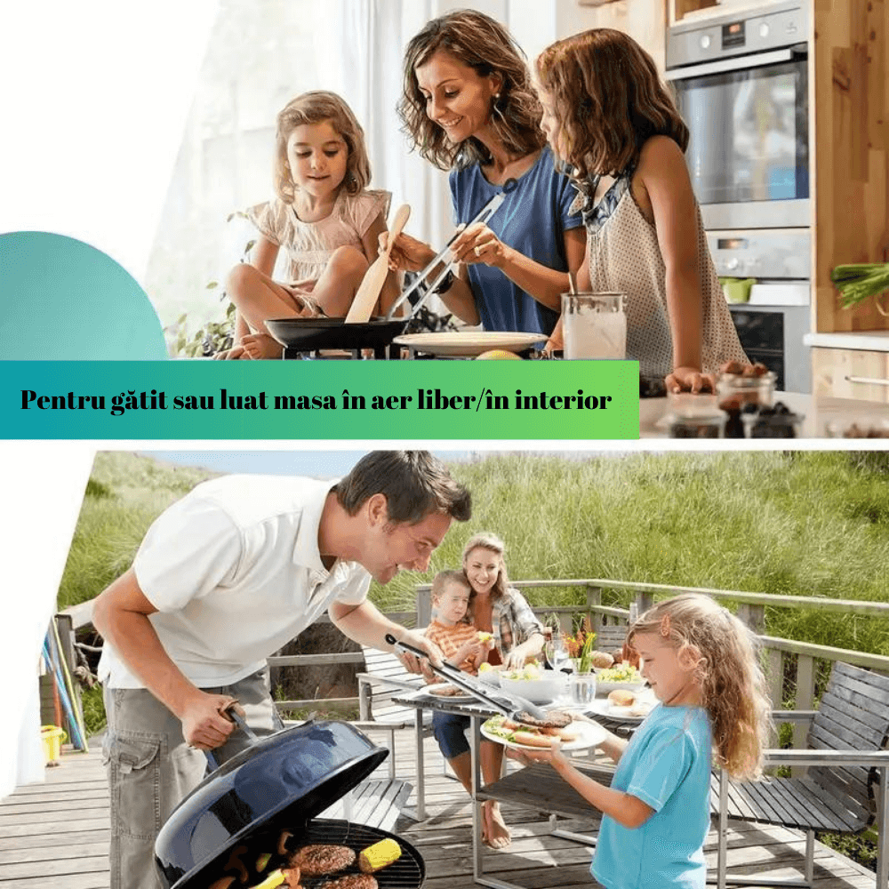 Cleste pentru bucatarie si grill Koken.ro, Otel inoxidabil/Silicon, gătește și servește cu ușurință, 36x3,8 cm, Negru/Argintiu - köken