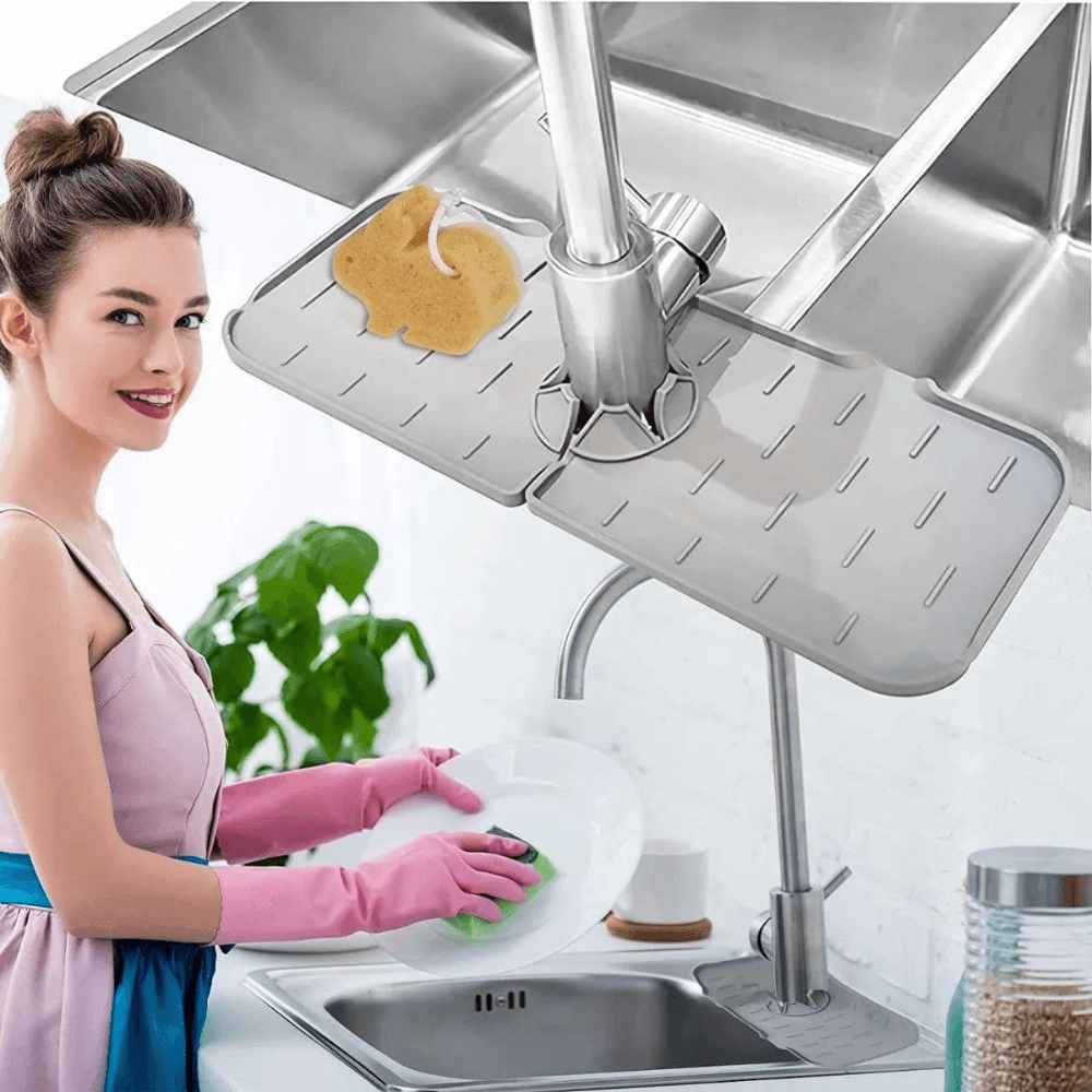 Covoras protectie chiuveta Koken.ro, Protectie anti-stropire, Silicon, pliabil, suprafata anti-alunecare, 37 x 14 x 6,3 cm, Gri - köken