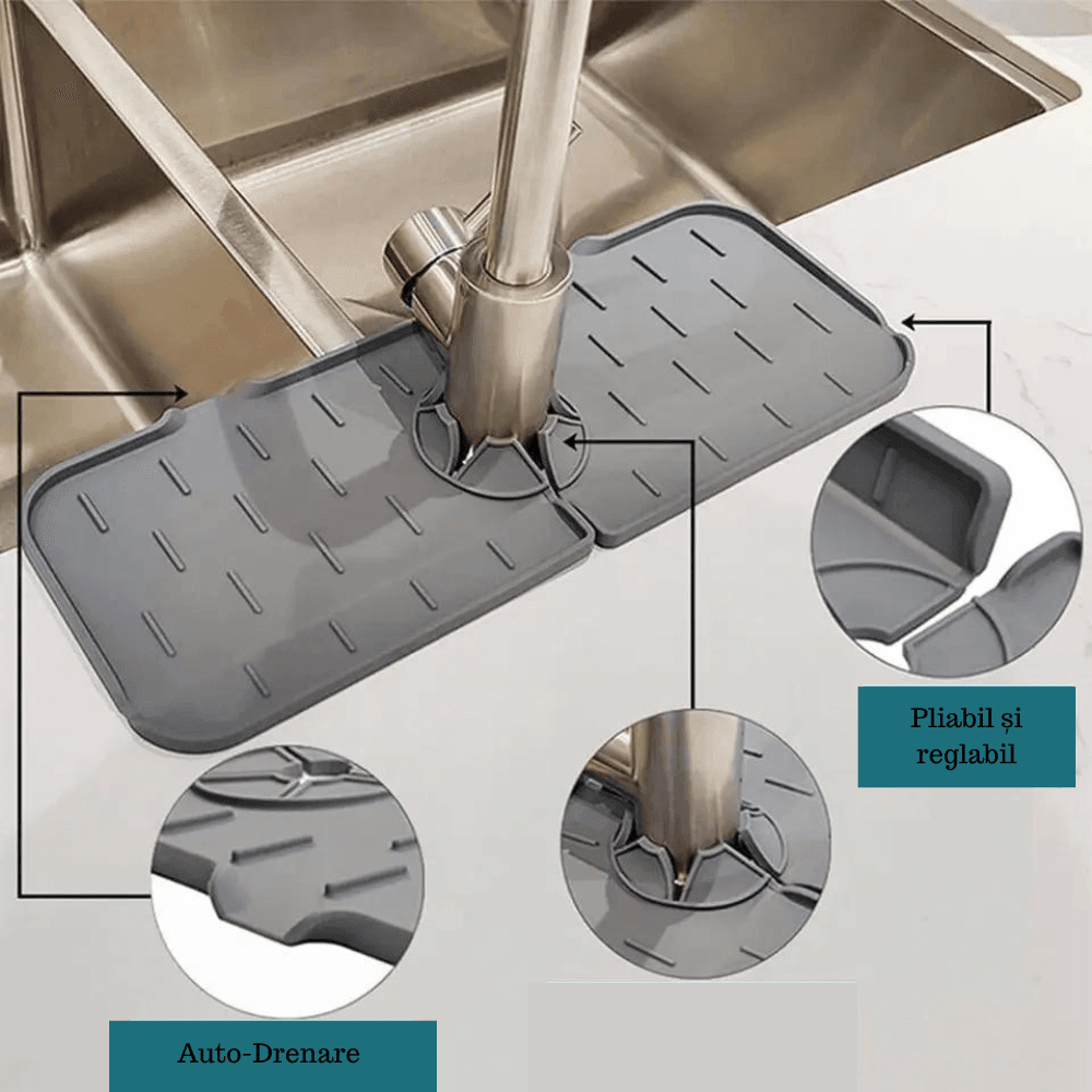 Covoras protectie chiuveta Koken.ro, Protectie anti-stropire, Silicon, pliabil, suprafata anti-alunecare, 37 x 14 x 6,3 cm, Gri - köken