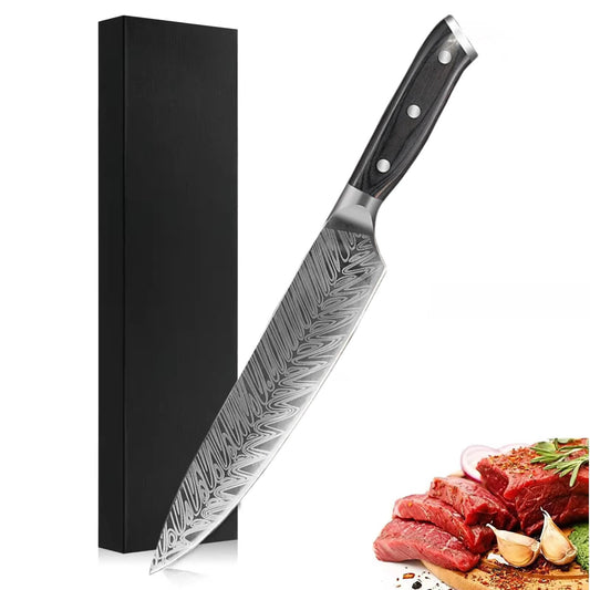 Koken Damascus ფოლადის პროფესიონალური სამზარეულოს დანა, მაღალი ნახშირბადის დანა, 21 სმ, ხის სახელური